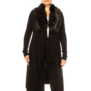 Sioni Faux-Fur Collar Long-Sleeve Cardigan Sweater